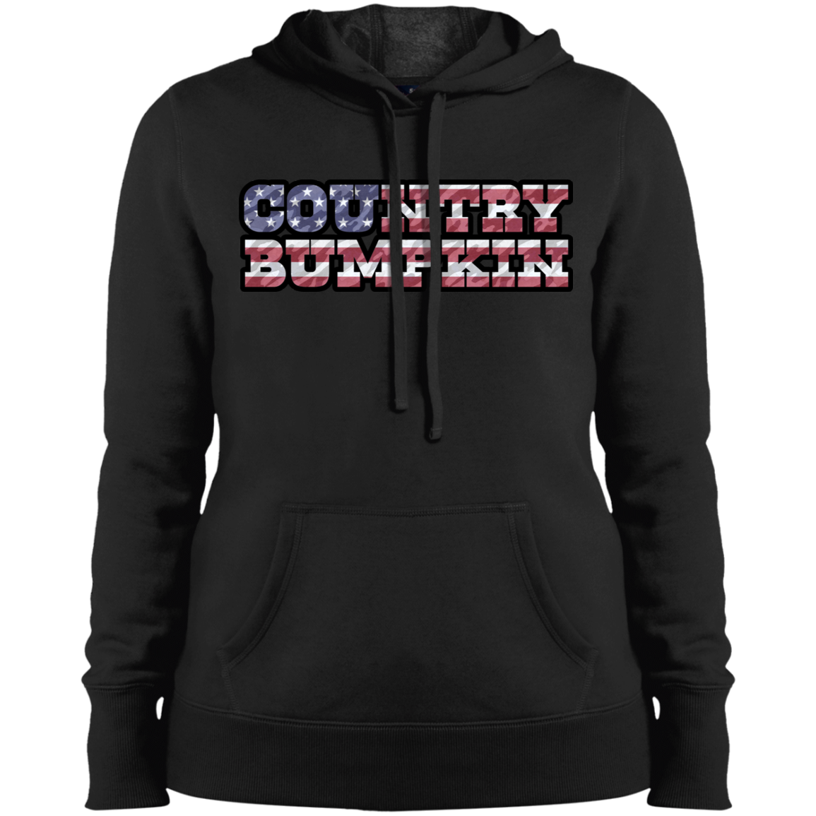 "Country Bumpkin" Camo US Flag Text Sport-Tek Ladies' Pullover Hooded Sweatshirt