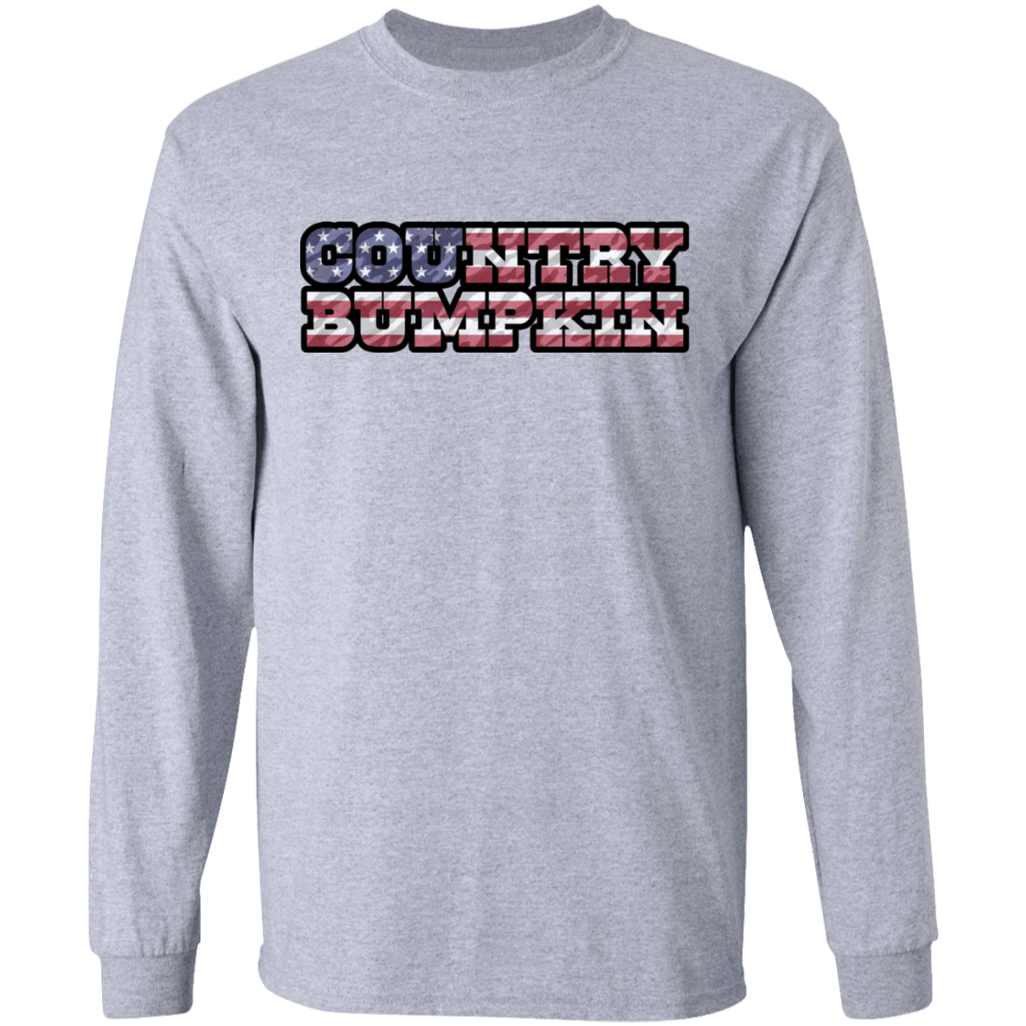 "Country Bumpkin" Camo US Flag Text Gildan LS Ultra Cotton T-Shirt