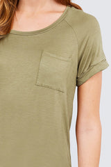 Short Raglan Sleeve Round Neck W/pocket Rayon Spandex Top