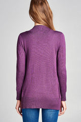 Long Sleeve Rib Banded Open Sweater Cardigan W/pockets