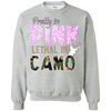 "Pretty In Pink. Lethal In Camo" Gildan Crewneck Pullover Sweatshirt  8 oz.