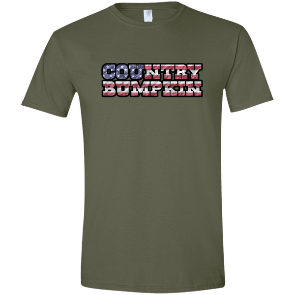 "Country Bumpkin" Camo US Flag Text Gildan Softstyle T-Shirt