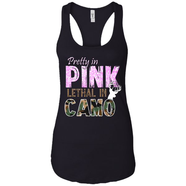 "Pretty In Pink. Lethal In Camo" Next Level Ladies Ideal Racerback Tank