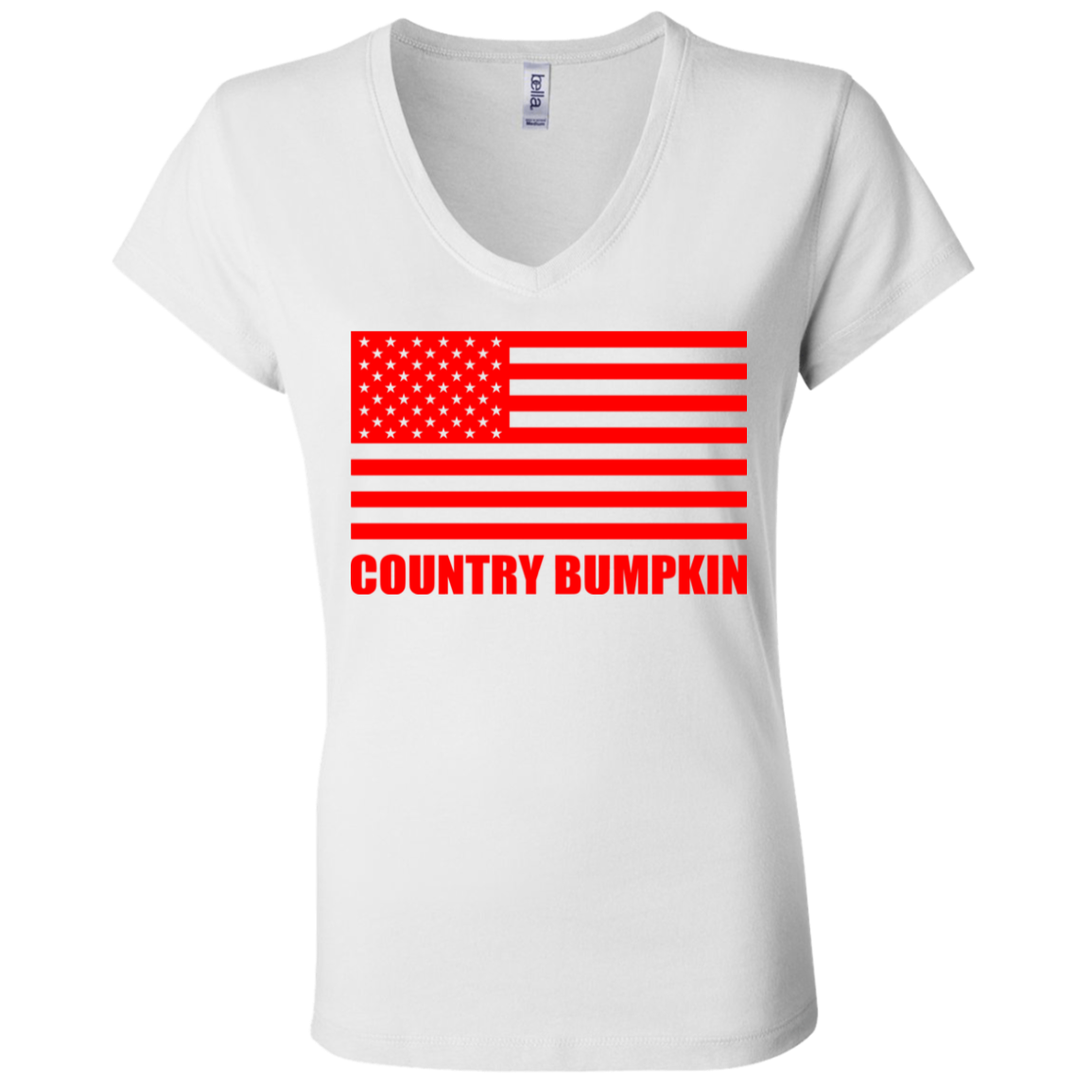 "Country Bumpkin" Red American Flag B6005 Ladies' Jersey V-Neck T-Shirt