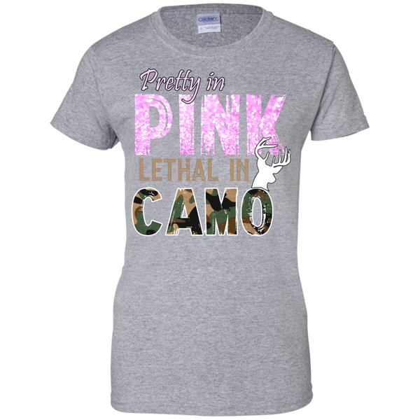 "Pretty In Pink. Lethal In Camo" Gildan Ladies' 100% Cotton T-Shirt