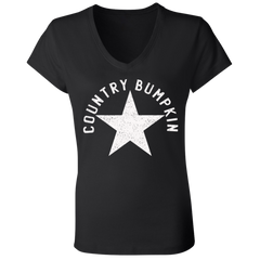 Country Bumpkin White Distressed Star Ladies' Jersey V-Neck T-Shirt