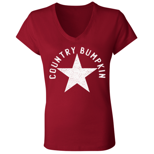 Country Bumpkin White Distressed Star Ladies' Jersey V-Neck T-Shirt