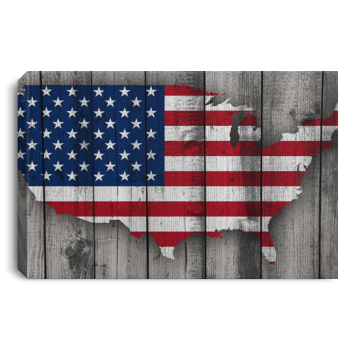 USA Flag On Weathered Wood Wall Canvas .75in Frame