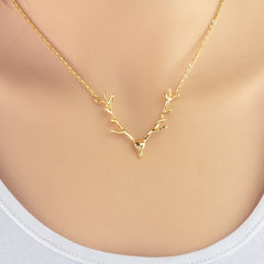 Elk/Deer Antler Necklace Pendant in Gold Or Silver Color
