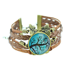 Tree Of Life Country Style Vintage Look Leather Charm Bracelet