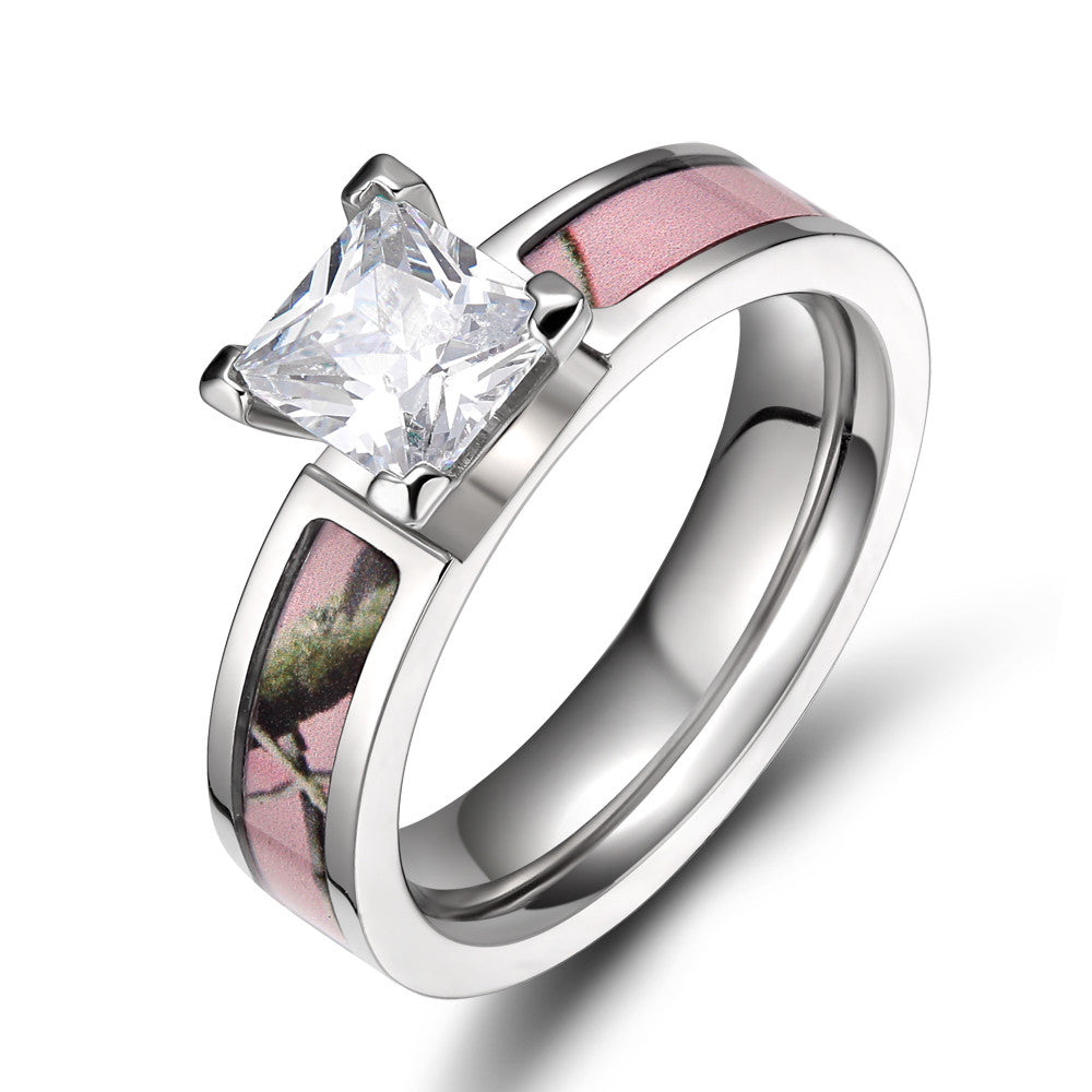 Women's Light Pink Tree Camo Wedding Band/Ring Engagement Ring