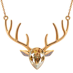 Rhinestone Crystal Deer Head Antler Pendant Necklace