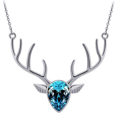 Rhinestone Crystal Deer Head Antler Pendant Necklace